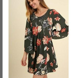 Umgee Floral Print Dress A Line Boho Dress tunic